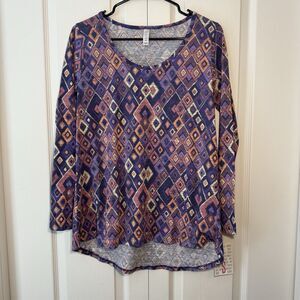 Women’s Lularoe Long Sleeve Lynnae Top Shirt Purple Geometric Pattern Size Small